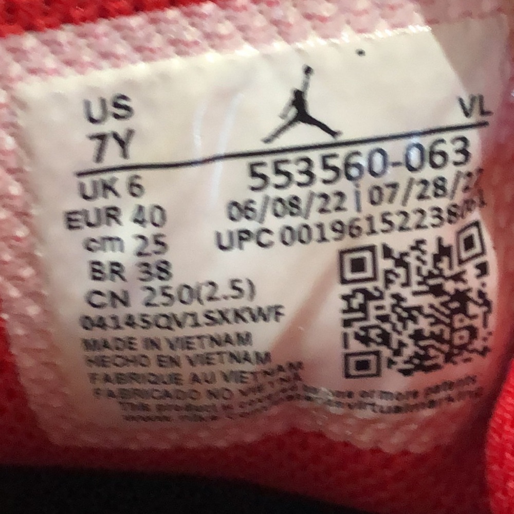 Jordan 1 Low White Red Black Size 7Y or 7 Men’s White or 8.5 Women’s - AUTHENTIC - Picture 6 of 8